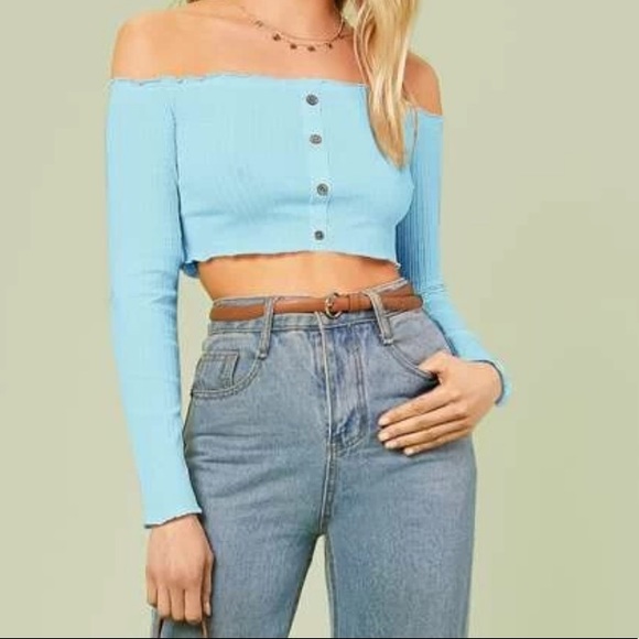 2/30$🐬Lettuce Trim Crop Bardot Top - Picture 4 of 7